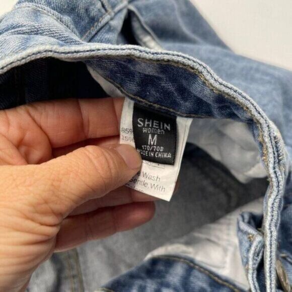 SHEIN M Medium Jean Denim High Waist Shorts Cuffed - Picture 4 of 5